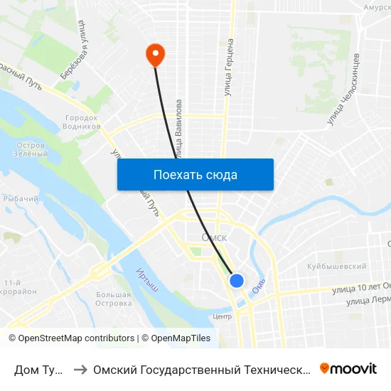 Дом Туриста to Омский Государственный Технический Университет map