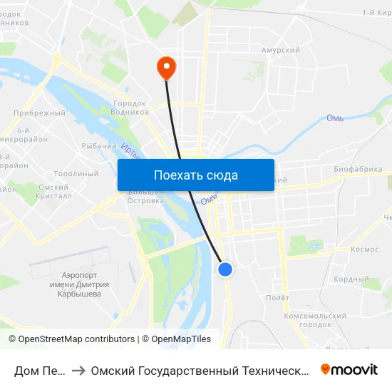 Дом Печати to Омский Государственный Технический Университет map