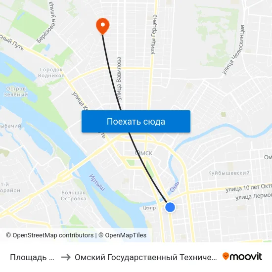 Площадь Ленина to Омский Государственный Технический Университет map
