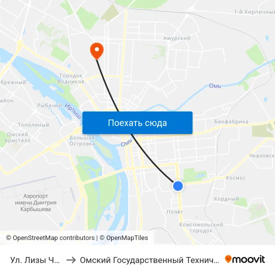 Ул. Лизы Чайкиной to Омский Государственный Технический Университет map