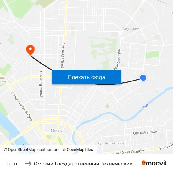 Гатп №5 to Омский Государственный Технический Университет map
