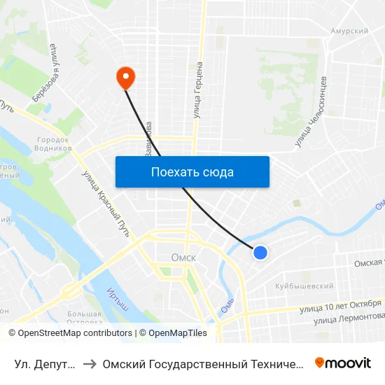 Ул. Депутатская to Омский Государственный Технический Университет map