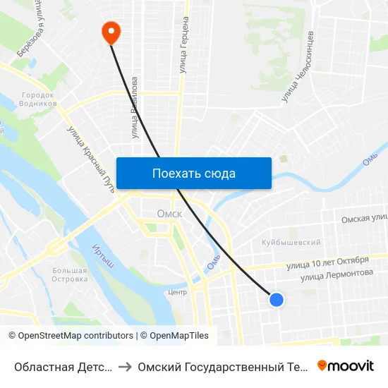 Областная Детская Больница to Омский Государственный Технический Университет map