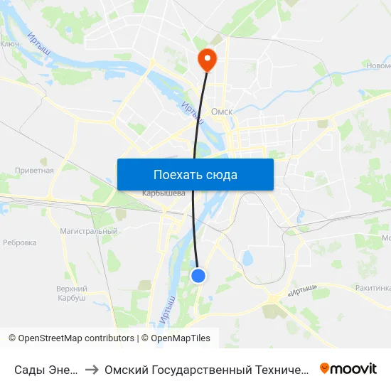 Сады Энергетик to Омский Государственный Технический Университет map