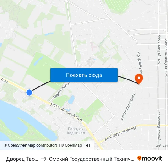 Дворец Творчества to Омский Государственный Технический Университет map