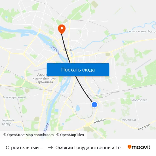 Строительный Рынок Южный to Омский Государственный Технический Университет map