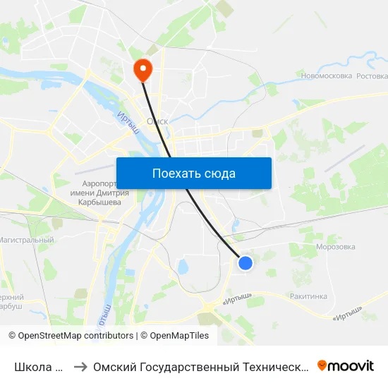 Школа №107 to Омский Государственный Технический Университет map