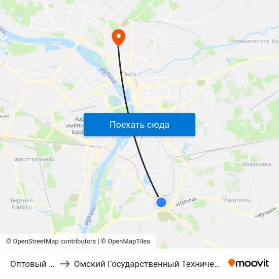 Оптовый Рынок to Омский Государственный Технический Университет map
