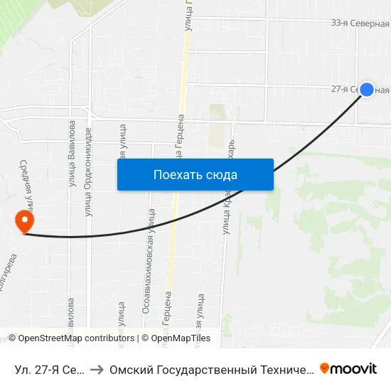 Ул. 27-Я Северная to Омский Государственный Технический Университет map