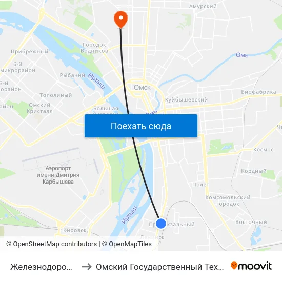 Железнодорожный Вокзал to Омский Государственный Технический Университет map