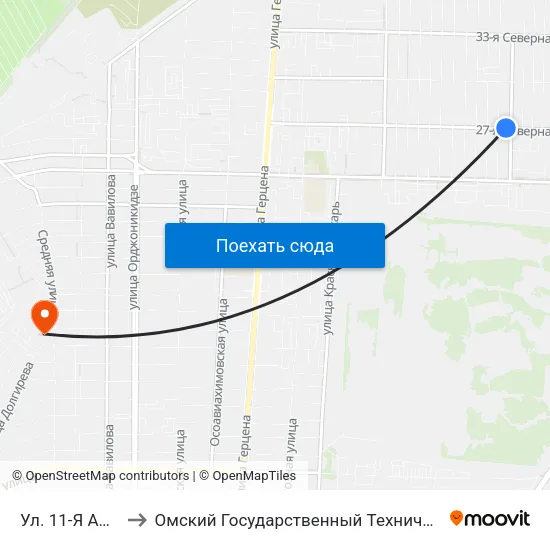 Ул. 11-Я Амурская to Омский Государственный Технический Университет map