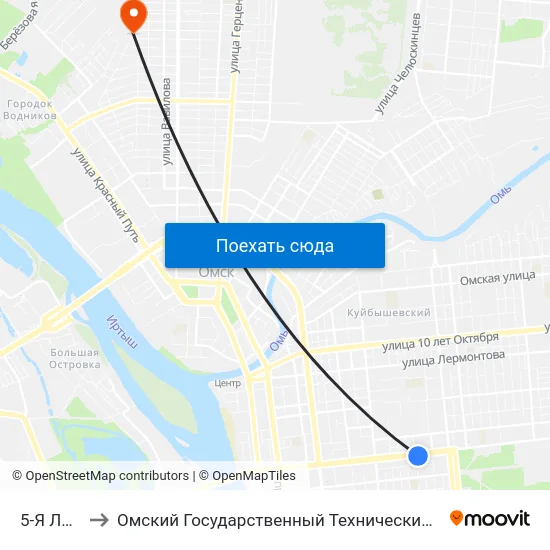5-Я Линия to Омский Государственный Технический Университет map