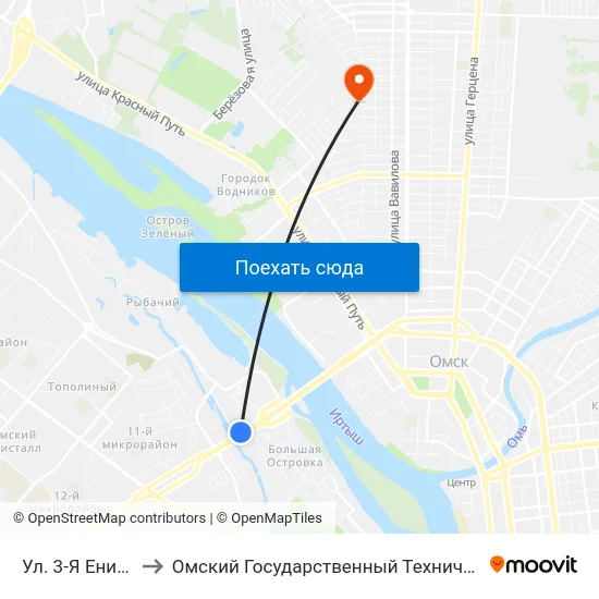 Ул. 3-Я Енисейская to Омский Государственный Технический Университет map