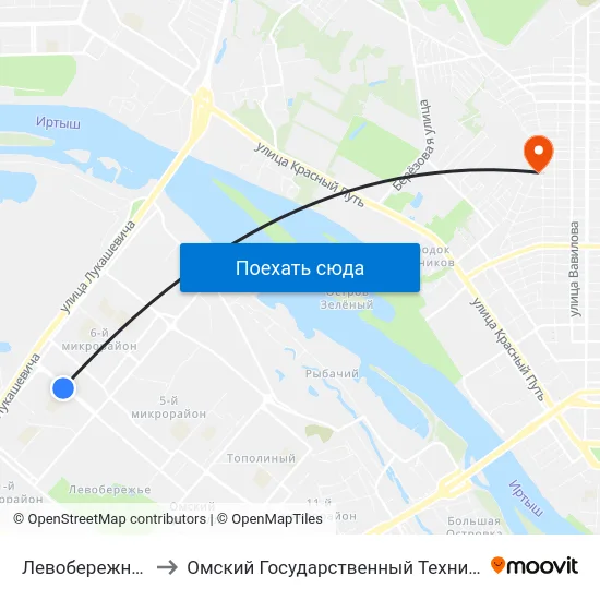Левобережный Рынок to Омский Государственный Технический Университет map