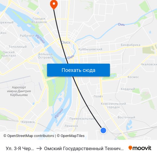 Ул. 3-Я Чередовая to Омский Государственный Технический Университет map