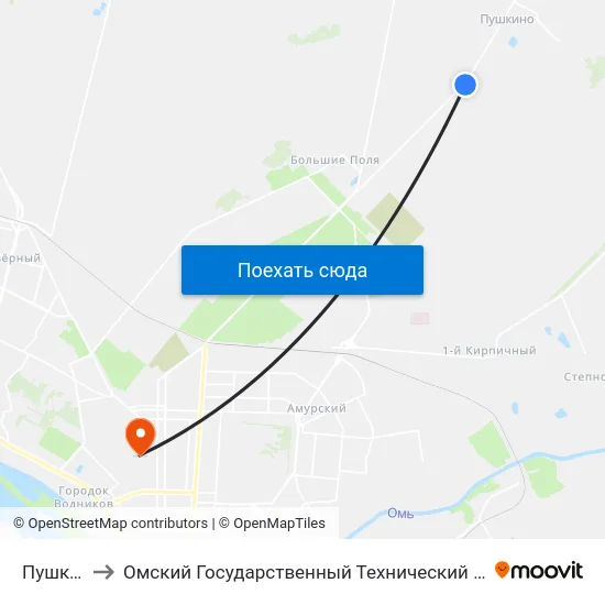 Пушкино to Омский Государственный Технический Университет map