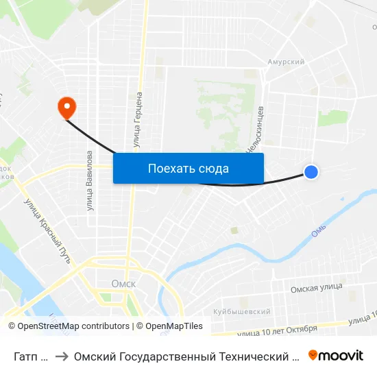 Гатп №5 to Омский Государственный Технический Университет map