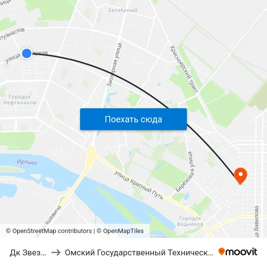 Дк Звездный to Омский Государственный Технический Университет map