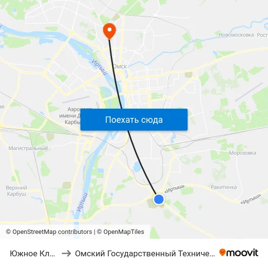 Южное Кладбище to Омский Государственный Технический Университет map