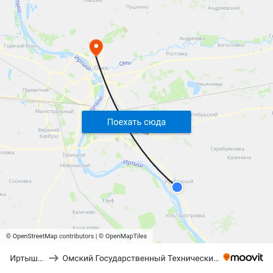 Иртышский to Омский Государственный Технический Университет map