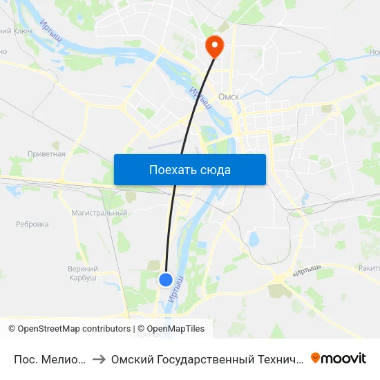 Пос. Мелиораторов to Омский Государственный Технический Университет map