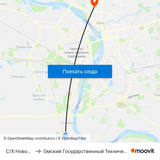 C/Х Новоомский to Омский Государственный Технический Университет map