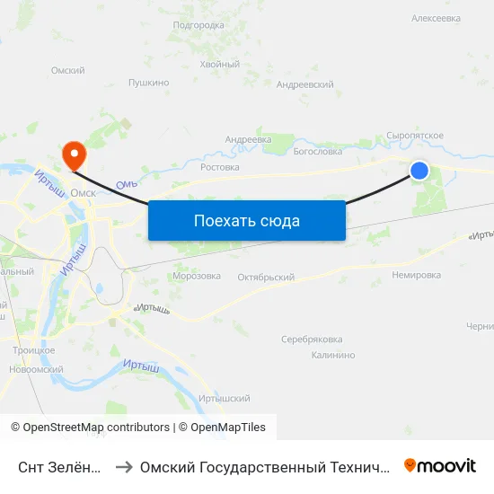 Снт Зелёная Роща to Омский Государственный Технический Университет map