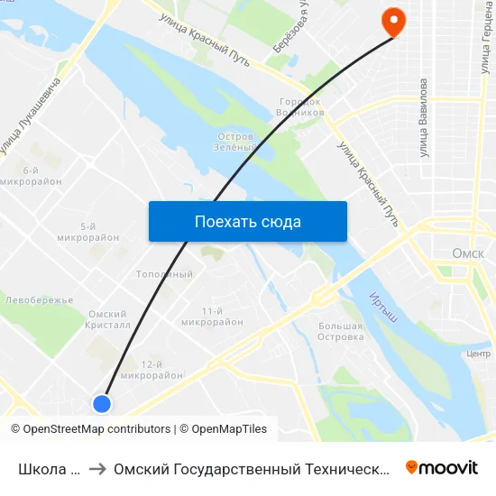 Школа №17 to Омский Государственный Технический Университет map