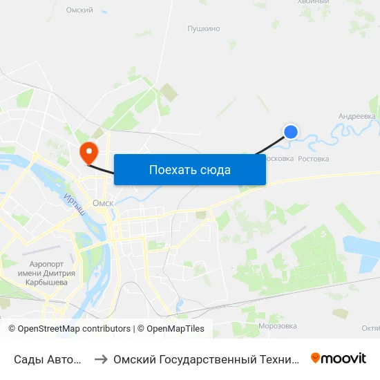 Сады Автомобилист to Омский Государственный Технический Университет map