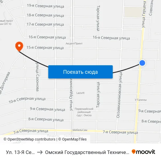 Ул. 13-Я Северная to Омский Государственный Технический Университет map