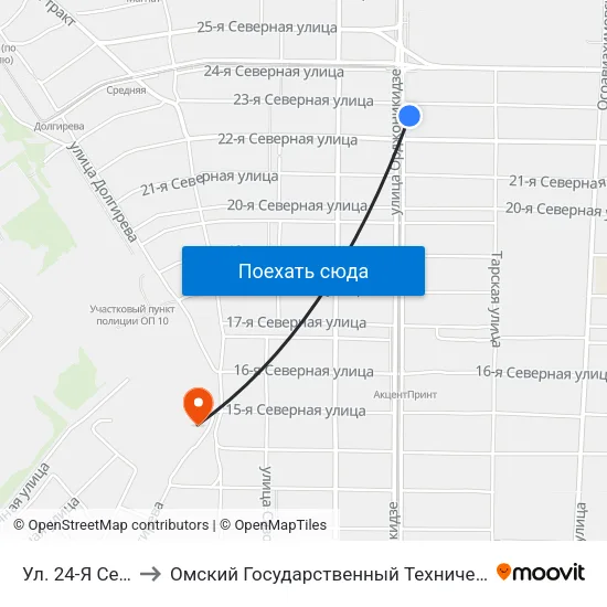 Ул. 24-Я Северная to Омский Государственный Технический Университет map