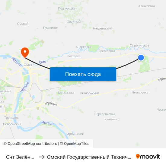 Снт Зелёная Роща to Омский Государственный Технический Университет map