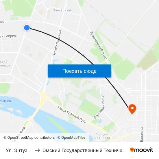 Ул. Энтузиастов to Омский Государственный Технический Университет map