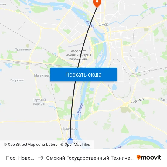Пос. Новоомский to Омский Государственный Технический Университет map