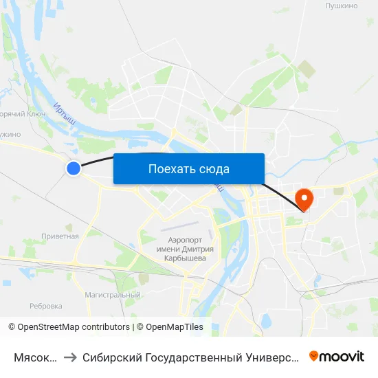 Мясокомбинат to Сибирский Государственный Университет Физической Культуры И Спорта map