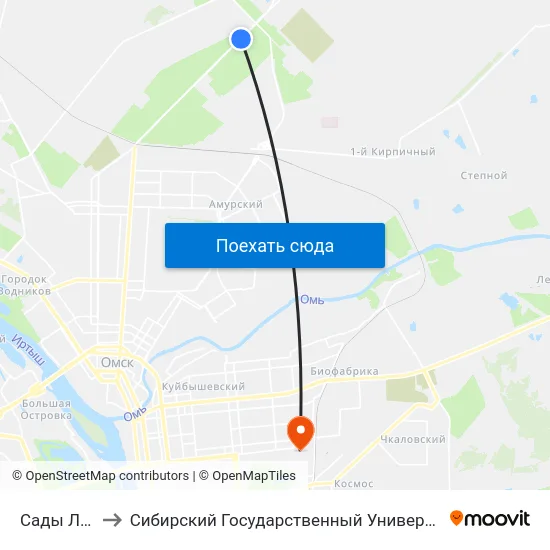 Сады Любитель-2 to Сибирский Государственный Университет Физической Культуры И Спорта map