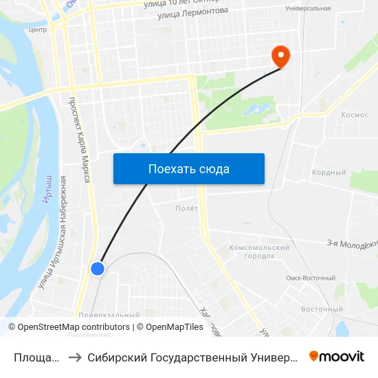 Площадь Серова to Сибирский Государственный Университет Физической Культуры И Спорта map