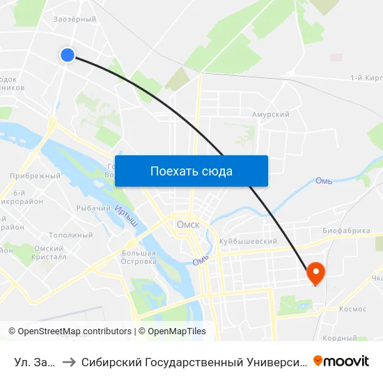 Ул. Заозерная to Сибирский Государственный Университет Физической Культуры И Спорта map