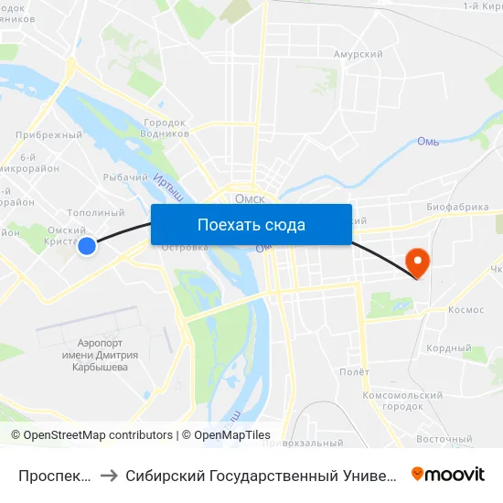 Проспект Комарова to Сибирский Государственный Университет Физической Культуры И Спорта map