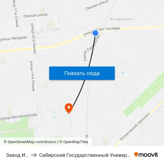 Завод Им. Попова to Сибирский Государственный Университет Физической Культуры И Спорта map