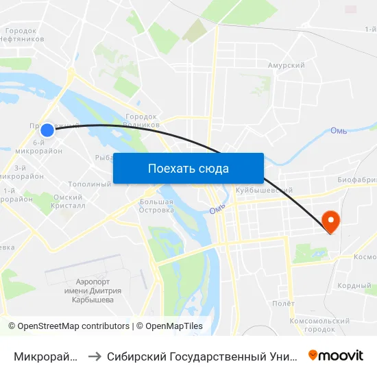 Микрорайон Прибрежный to Сибирский Государственный Университет Физической Культуры И Спорта map