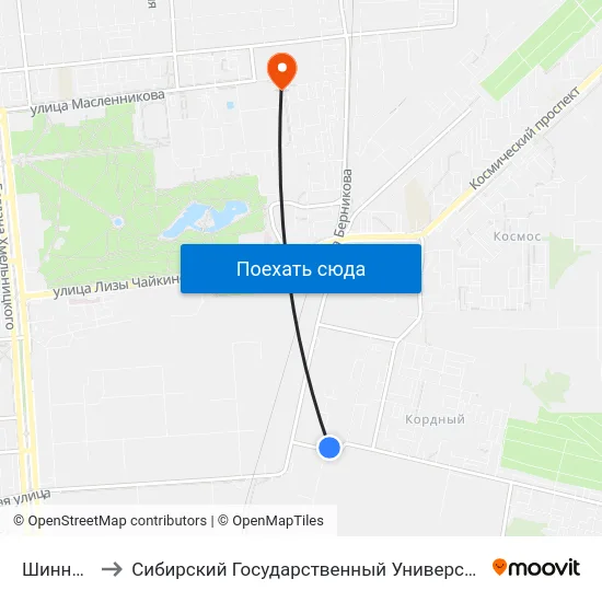 Шинный Завод to Сибирский Государственный Университет Физической Культуры И Спорта map