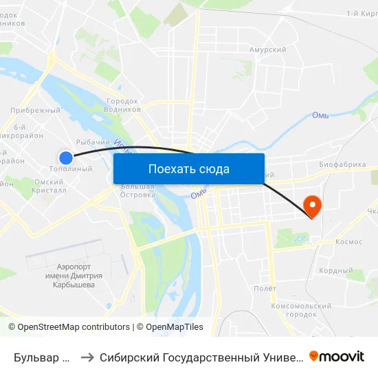 Бульвар Архитекторов to Сибирский Государственный Университет Физической Культуры И Спорта map