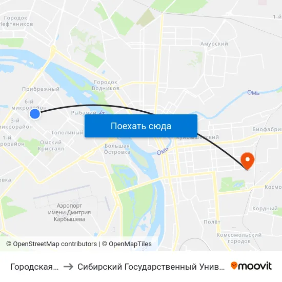 Городская Больница №1 to Сибирский Государственный Университет Физической Культуры И Спорта map
