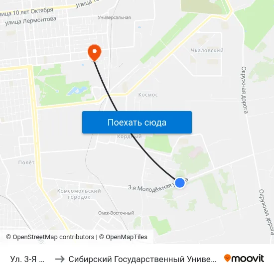 Ул. 3-Я Молодежная to Сибирский Государственный Университет Физической Культуры И Спорта map