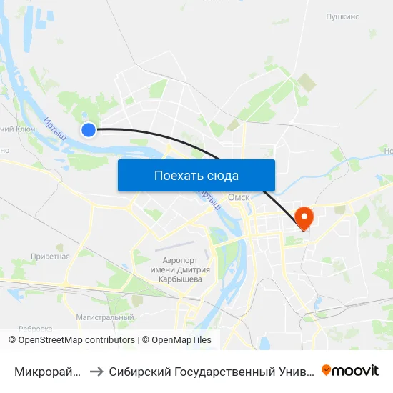 Микрорайон Юбилейный to Сибирский Государственный Университет Физической Культуры И Спорта map