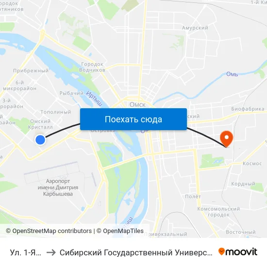 Ул. 1-Я Садовая to Сибирский Государственный Университет Физической Культуры И Спорта map