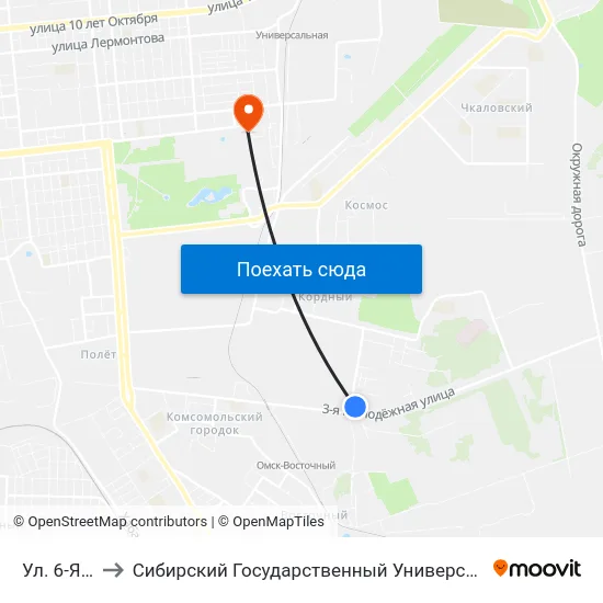 Ул. 6-Я Шинная to Сибирский Государственный Университет Физической Культуры И Спорта map