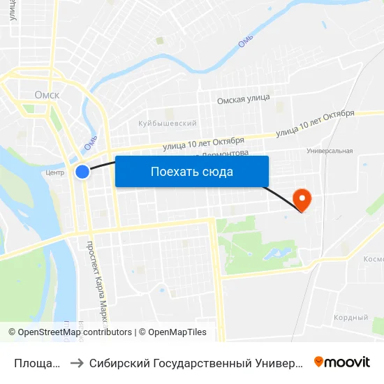 Площадь Ленина to Сибирский Государственный Университет Физической Культуры И Спорта map