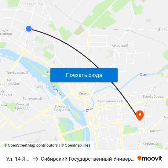 Ул. 14-Я Заозерная to Сибирский Государственный Университет Физической Культуры И Спорта map